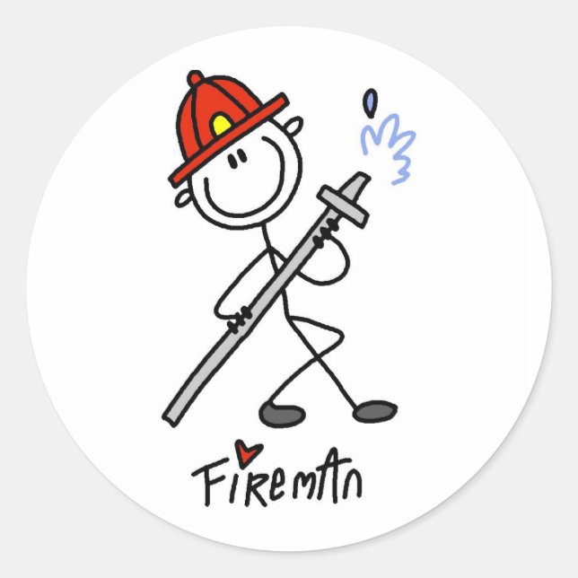 Strichmännchen Fireman Runder Aufkleber (Vorderseite)