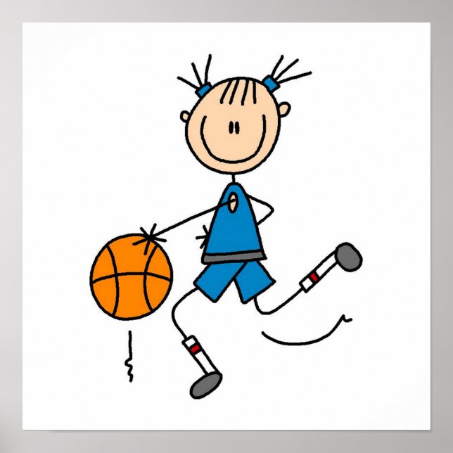 Strichmännchen Girl Basketball Basketball Spielert Poster (Vorne)