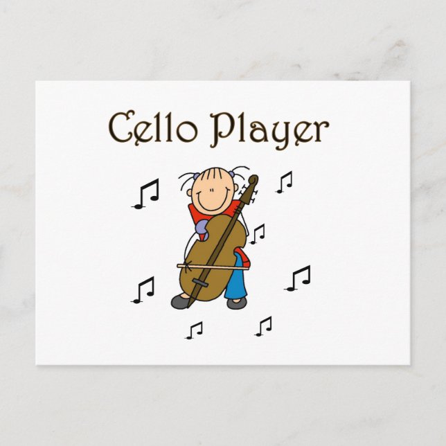 Strichmännchen Girl Cello Player T - Shirt und Ges Postkarte (Vorderseite)