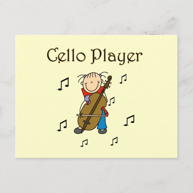 Strichmännchen Girl Cello Player T - Shirt und Ges Postkarte (Vorderseite)