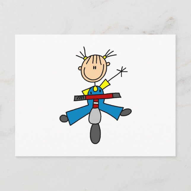 Strichmännchen Girl Driving a Scooter Postkarte (Vorderseite)