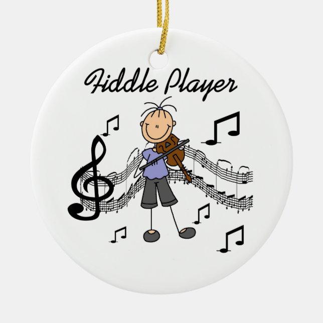 Strichmännchen Girl Fiddle Player Tshirts und Gesc Keramikornament (Vorne)