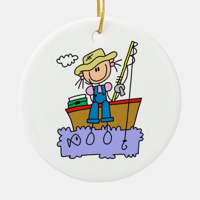 Strichmännchen Girl Fishing Keramikornament (Vorne)