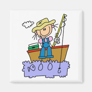Strichmännchen Girl Fishing Magnet
