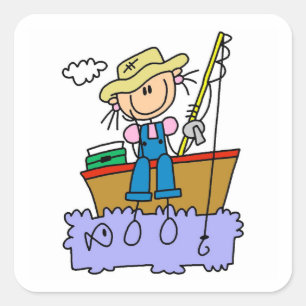Strichmännchen Girl Fishing Quadratischer Aufkleber
