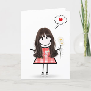 Strichmännchen Girl Gingham Dress Thinking of You Karte