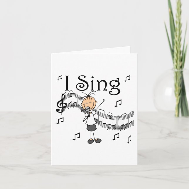 Strichmännchen Girl I Sing T - Shirt und Geschenke Karte (Vorderseite)