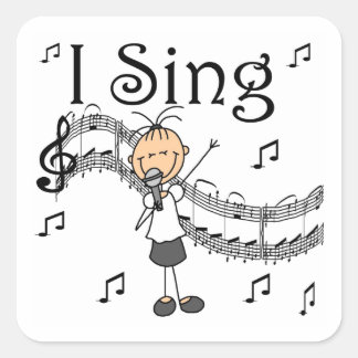 Strichmännchen Girl I Sing T - Shirt und Geschenke Quadratischer Aufkleber