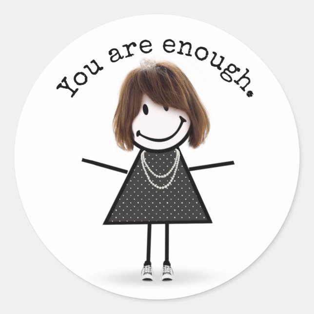 Strichmännchen Girl in Sneakers mit Zitat Runder Aufkleber (Vorderseite)