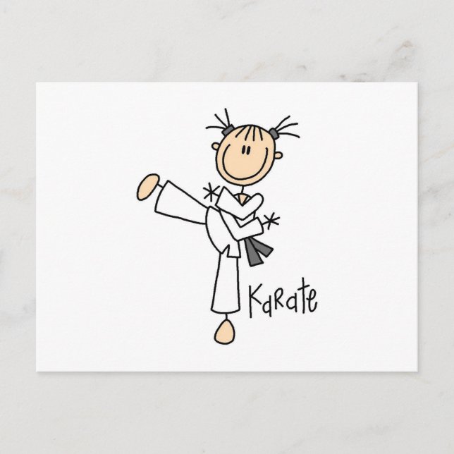 Strichmännchen Girl Karate T - Shirt und Geschenke Postkarte (Vorderseite)