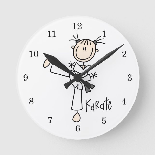 Strichmännchen Girl Karate T - Shirt und Geschenke Runde Wanduhr (Vorderseite)