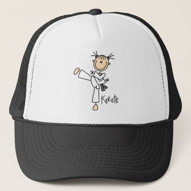 Strichmännchen Girl Karate T - Shirt und Geschenke Truckerkappe (Vorderseite)
