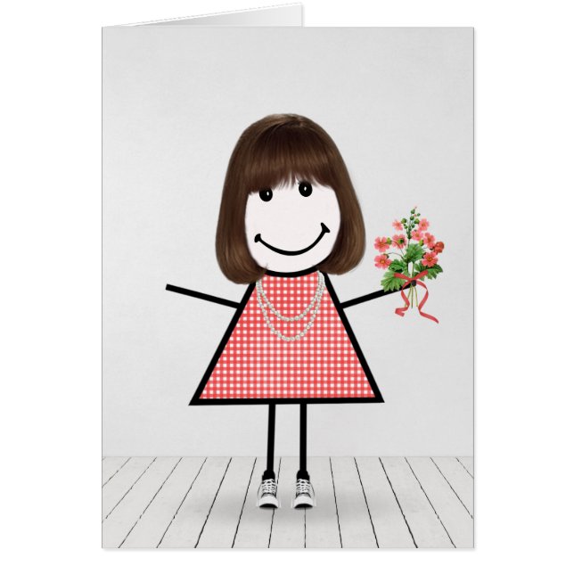 Strichmännchen Girl mit Birthday Bouquet (Vorne)