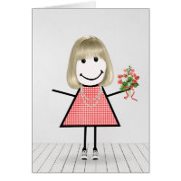 Strichmännchen Girl mit Birthday Bouquet