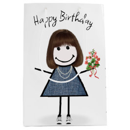Strichmännchen Girl mit Bouquet Mittlere Geschenktüte