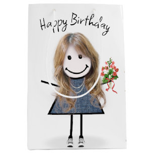 Strichmännchen Girl mit Bouquet Mittlere Geschenktüte