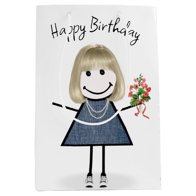 Strichmännchen Girl mit Bouquet Mittlere Geschenktüte (Vorderseite)