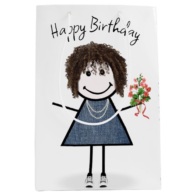 Strichmännchen Girl mit Bouquet Mittlere Geschenktüte (Vorderseite)