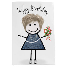 Strichmännchen Girl mit Bouquet Mittlere Geschenktüte