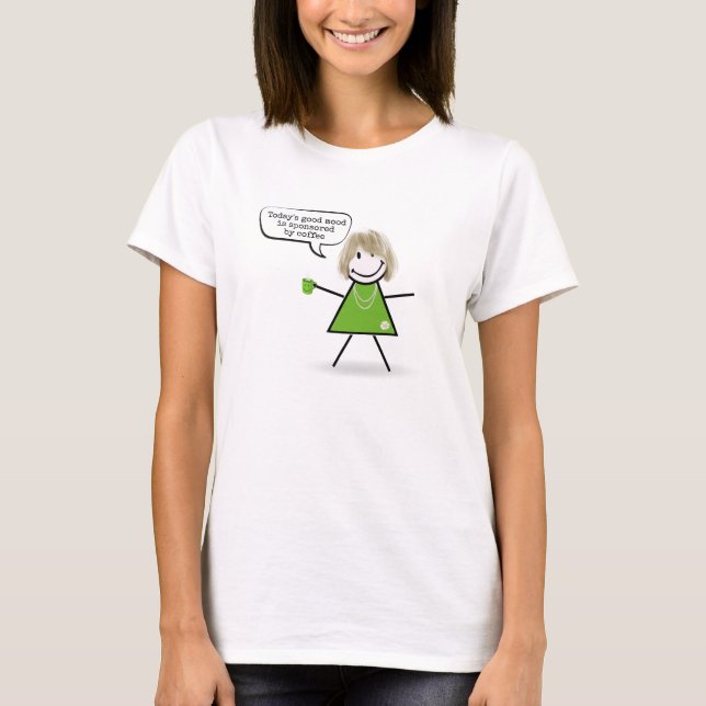 Strichmännchen Girl mit grüner Kaffee-Tasse T-Shirt (Vorderseite)