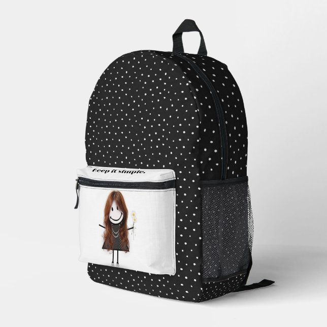 Strichmännchen Girl mit Inspirierend Angebot Bedruckter Rucksack (Rückseitige Ecke Rechts)