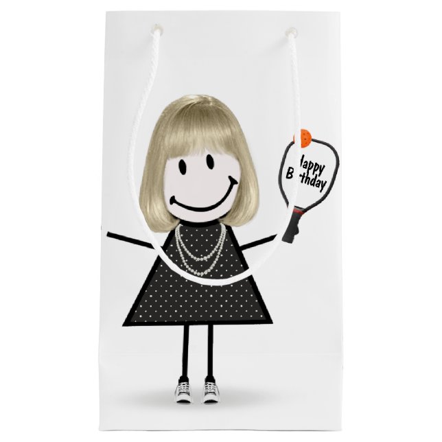 Strichmännchen Girl mit Pickleball Kleine Geschenktüte (Vorderseite)