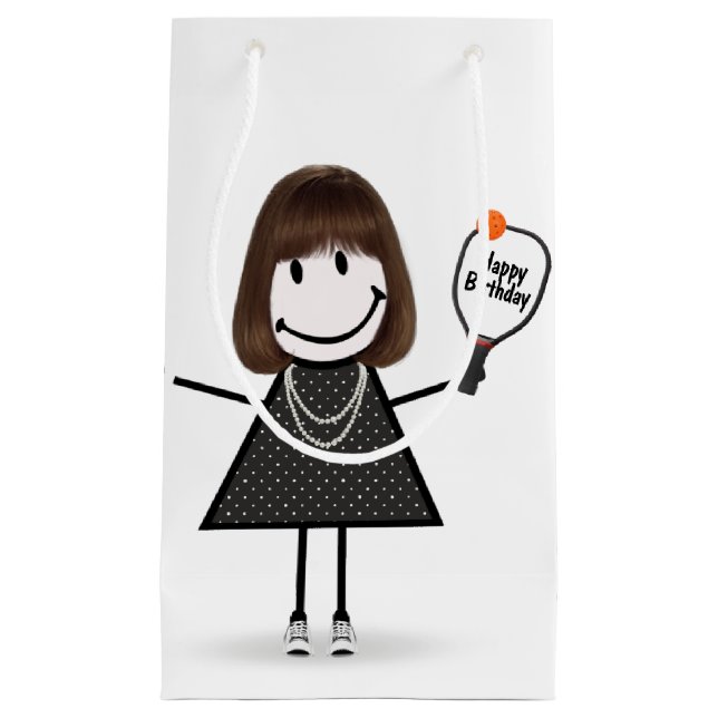 Strichmännchen Girl mit Pickleball Kleine Geschenktüte (Vorderseite)