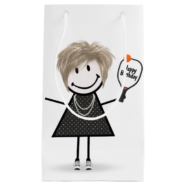 Strichmännchen Girl mit Pickleball Kleine Geschenktüte (Vorderseite)