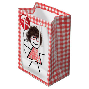 Strichmännchen Girl mit Red Birthday Balloon Mittlere Geschenktüte