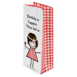 Strichmännchen Girl mit Rotem Wein Geschenktüte Für Weinflaschen