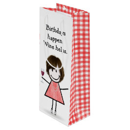 Strichmännchen Girl mit Rotem Wein Geschenktüte Für Weinflaschen