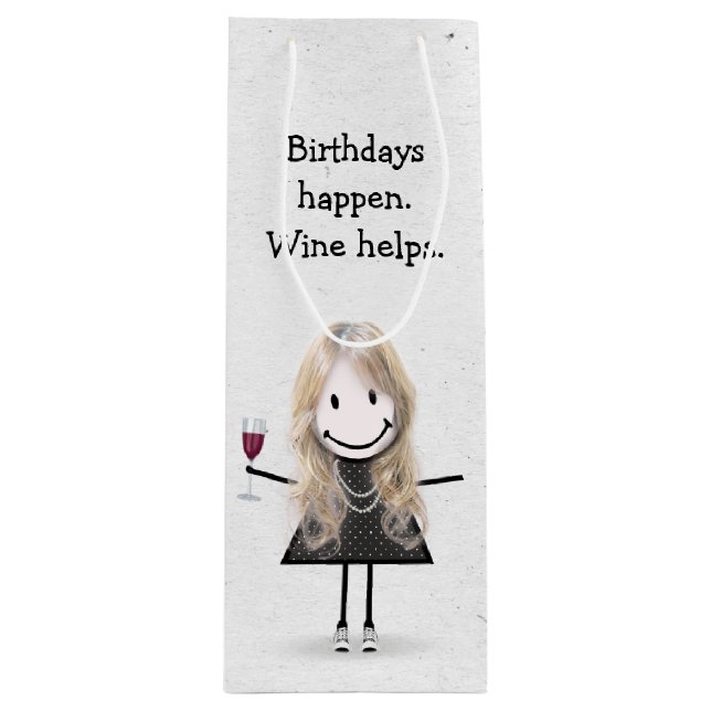 Strichmännchen Girl mit Rotem Wein Geschenktüte Für Weinflaschen (Vorderseite)