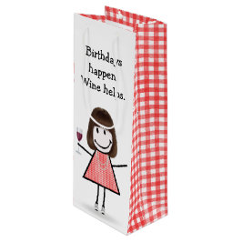 Strichmännchen Girl mit Rotem Wein Geschenktüte Für Weinflaschen