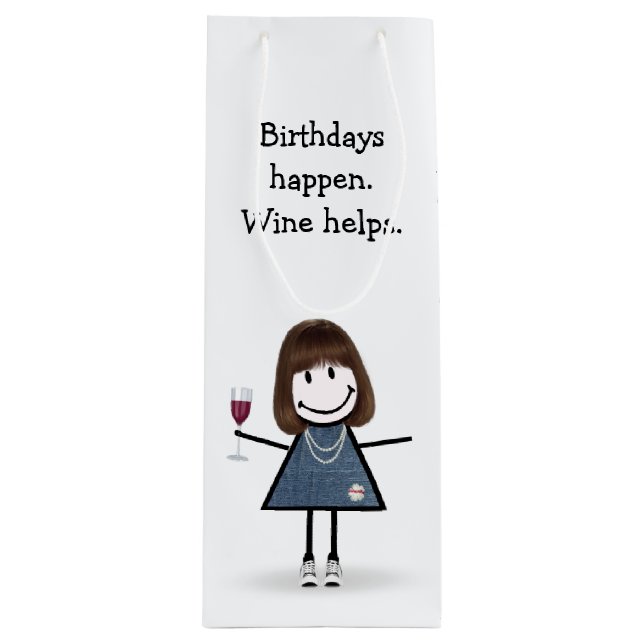 Strichmännchen Girl mit Wein Geschenktüte Für Weinflaschen (Vorderseite)