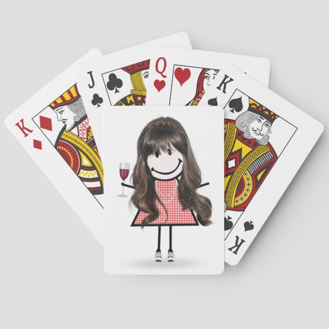 Strichmännchen Girl mit Weinglas Spielkarten (Rückseite)