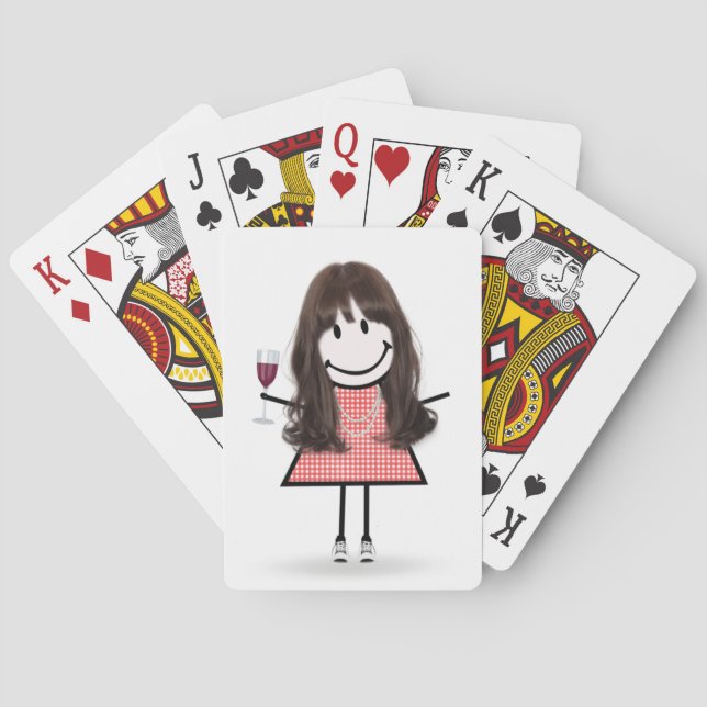 Strichmännchen Girl mit Weinglas Spielkarten (Rückseite)
