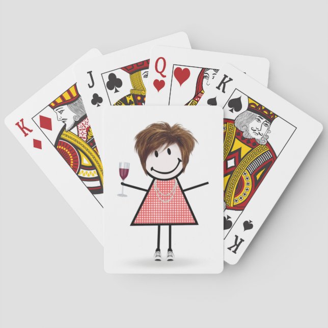 Strichmännchen Girl mit Weinglas Spielkarten (Rückseite)