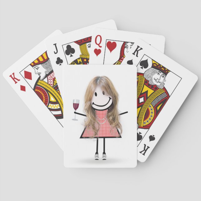 Strichmännchen Girl mit Weinglas Spielkarten (Rückseite)