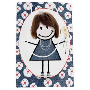 Strichmännchen Girl on Denim and Daisies Mittlere Geschenktüte