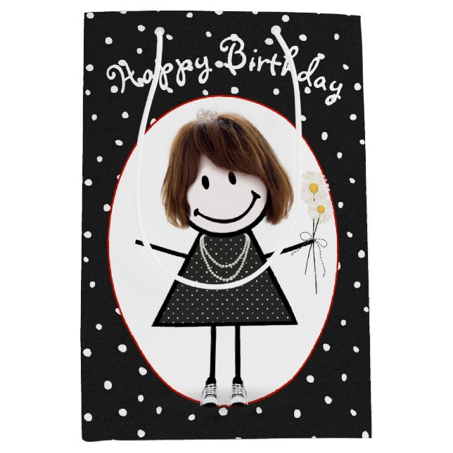 Strichmännchen Girl on Polka Dots Mittlere Geschenktüte (Vorderseite)