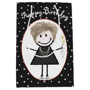 Strichmännchen Girl on Polka Dots Mittlere Geschenktüte