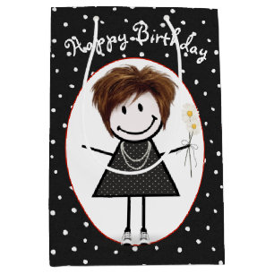 Strichmännchen Girl on Polka Dots Mittlere Geschenktüte