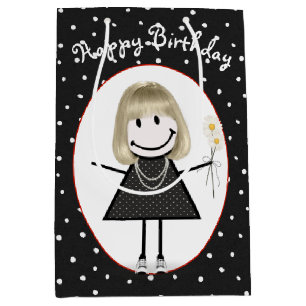 Strichmännchen Girl on Polka Dots Mittlere Geschenktüte
