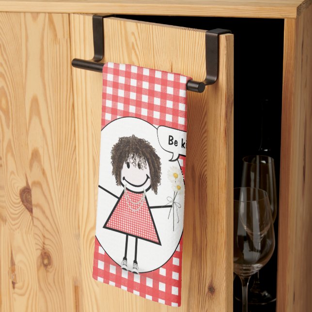 Strichmännchen Girl on Red Gingham Geschirrtuch (Drittel gefaltet)