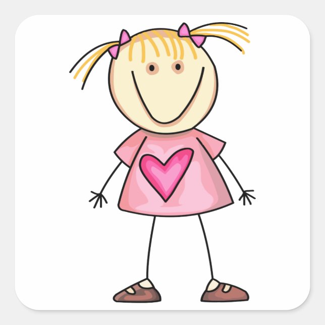 Strichmännchen Girl Quadratischer Aufkleber (Vorderseite)
