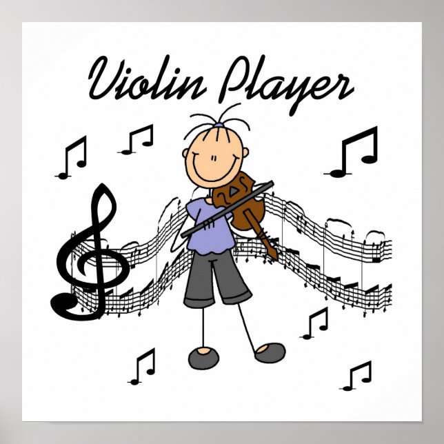 Strichmännchen Girl Violin Player T - Shirt und Ge Poster (Vorne)