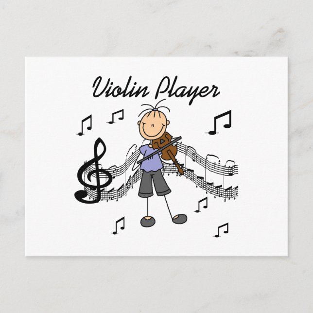 Strichmännchen Girl Violin Player T - Shirt und Ge Postkarte (Vorderseite)