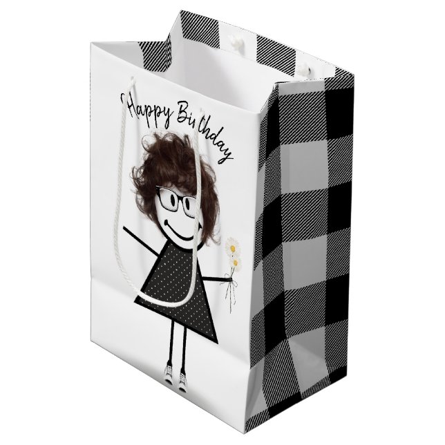 Strichmännchen Girl with Daisies Mittlere Geschenktüte (Vorderseite Schrägansicht)