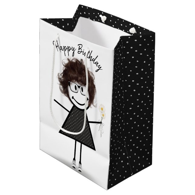 Strichmännchen Girl with Daisies Mittlere Geschenktüte (Vorderseite Schrägansicht)