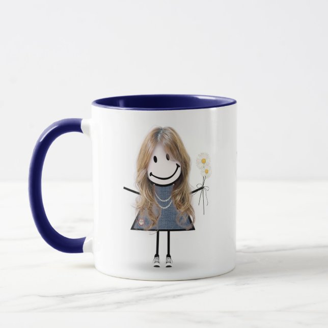Strichmännchen Girl with Daisis and Quote Tasse (Links)